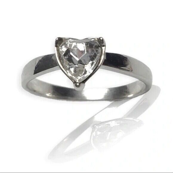 Silver Tone Ring Size 8 Rhinestone Glass Crystal Triangle Heart Ring - Picture 7 of 7